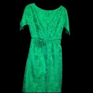 Vintage 1950’s Green Jacquard Party Dress